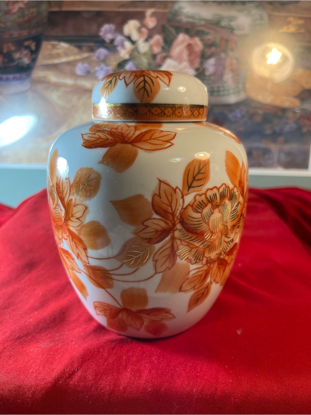 Porcelain Decorative Ginger Jar with Orange Floral Design